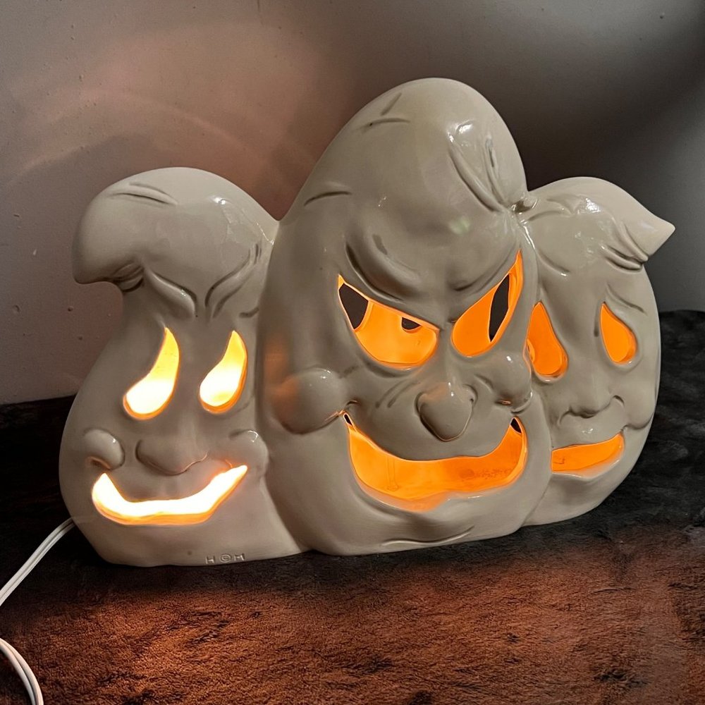 Vintage Halloween Ghost Lighted Decoration Holland Mold Trio Ceramic Figurine - Picture 4 of 15
